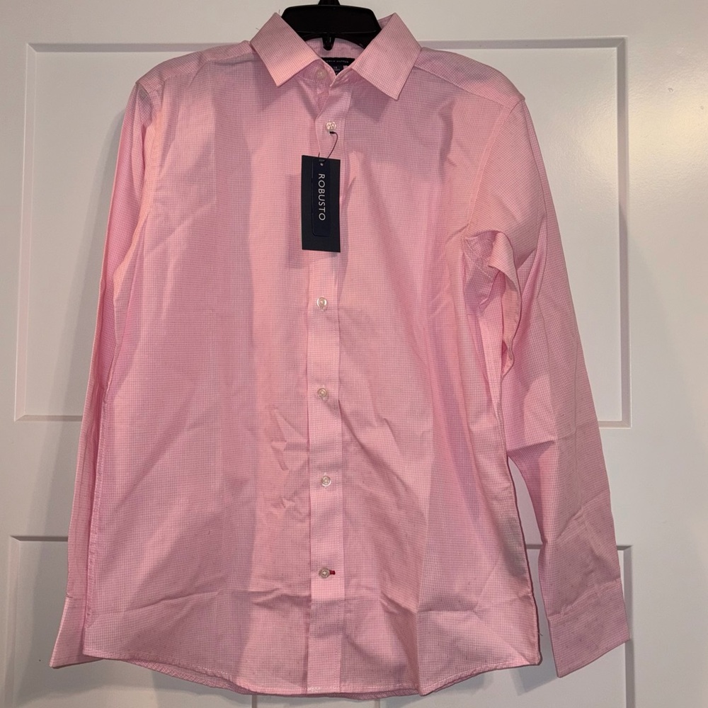 Tommy Hilfiger tiny check pink & white button down shirt 14 Husky NWT